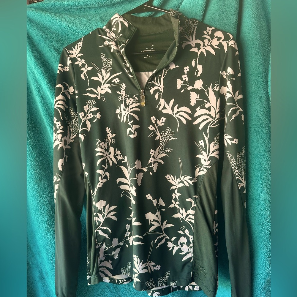 Kastel of Denmark Hunter Green and White Floral Long Sleeve Top